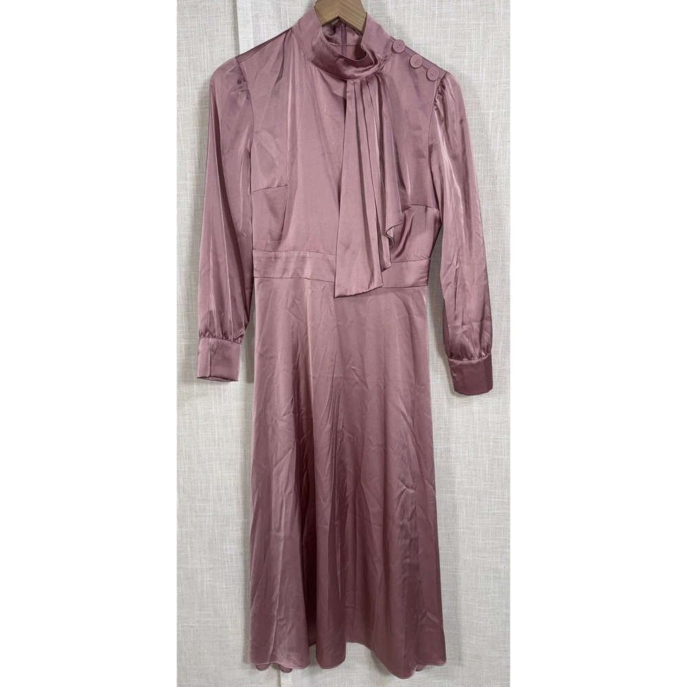 NWOT $245 Alexia Admor Brooklyn Women's 2 Long Sleeve Satin Midi Dress Pink